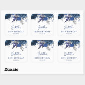 Marine Blauw Zilveren Bloemen 80ste Verjaardagsfee Vierkante Sticker (Vel)