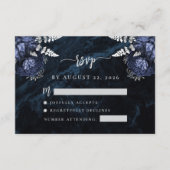 Marine Blauw Zilveren Bloemen Agaat Script Huwelij Informatiekaartje (Voorkant)