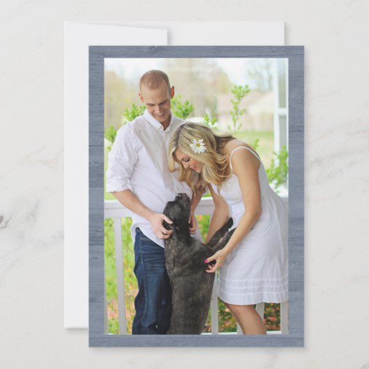 Marine Blauw Zilveren Bloemen Foto Save the Date (Achterkant)