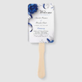 Marine Blauw & Zilveren Bloemen Linten Trouwprogra Handwaaier (Voorkant)