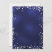 Marine blauw zilveren bloemen script luxe bruiloft kaart (Achterkant)