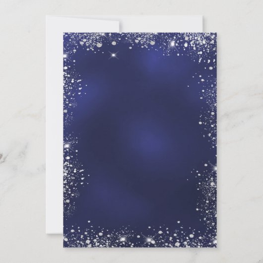 Marine blauw zilveren bloemen script luxe bruiloft kaart (Achterkant)