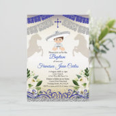 Marine Blauw Zilveren Fiesta Jongen Doop Doop Doop Kaart (Staand voorkant)