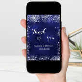 Marine blauw zilveren foto bruiloft dank u kaart