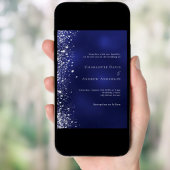 Marine blauw zilveren glitter bruiloft kaart