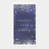 Marine blauw zilveren glitter naam verjaardagsfees servet (Voorkant)