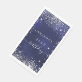 Marine blauw zilveren glitter naam verjaardagsfees servet (Hoek)