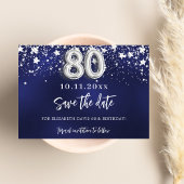 Marine blauw zilveren sterren 80e verjaardag save the date