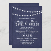 Marine Blauw Zomer String Licht Bruiloft Uitnodigi Kaart (Voorkant / Achterkant)