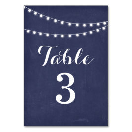Marine Blauw Zomer String Licht Trouwtafel Nummer Kaart