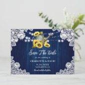 Marine Blauw Zonnebloem Hout Kant Watering Can Wed Save The Date (Staand voorkant)