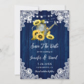Marine Blauw Zonnebloem Hout Watering Can Wedding Save The Date (Voorkant)