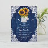 Marine Blauw Zonnebloem Houten Kant Mason Jar Brui Kaart (Staand voorkant)