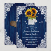 Marine Blauw Zonnebloem Houten Kant Mason Jar Brui Kaart (Voorkant / Achterkant)