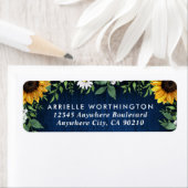 Marine Blauw Zonnebloem Land Hout Rustieke Bruilof Etiket (Insitu)