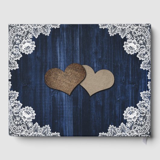 Marine Blauw Zonnebloem Rustiek Houten Kant Bruilo Gastenboek (Achterkant)