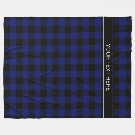 Marine Blauw Zwart Buffel Plaid Naam Monogram R Fleece Deken (Voorkant (Horizontaal))