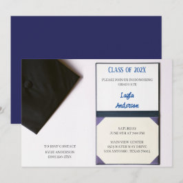 Marine Blauw/Zwart Graduation Cap Diploma Kaart