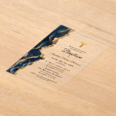 Marine Blauwe Agaat Gouden Doop Modern Elegant Acryl Uitnodigingen (Laagn)
