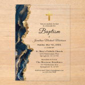 Marine Blauwe Agaat Gouden Doop Modern Elegant Acryl Uitnodigingen (Voorkant)