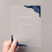 Marine Blauwe Agaat Hoeken Zilver Grijs Tekst Trou Acryl Uitnodigingen (Insitu (Draagbaar))