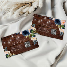 Marine Blauwe Bloem Rustieke Huwelijk QR RSVP