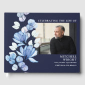 Marine Blauwe Bloemen Begrafenis Viering van het L Gastenboek (Voorkant)