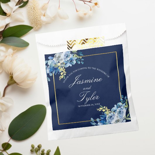 Marine Blauwe Bloemen Elegante Custom Evening Trou Bedankzakje