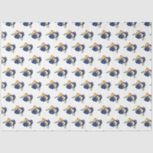 Marine Blauwe Bloemen en Groen Patroon Tissuepapier