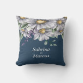 Marine Blauwe Bloemen Gepersonaliseerde bruiloft Kussen (Voorkant)