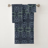 Marine Blauwe Bloemen Handdoek Set (Insitu)