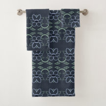 Marine Blauwe Bloemen Handdoek Set