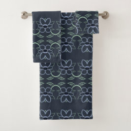 Marine Blauwe Bloemen Handdoek Set