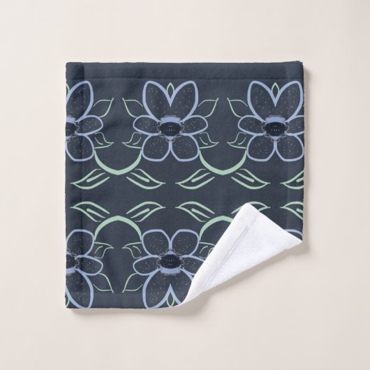 Marine Blauwe Bloemen Handdoek Set (Wasdoekje)