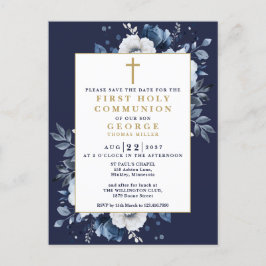 Marine Blauwe Bloemen Heilige Communie Bewaar de d Briefkaart