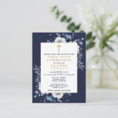 Marine Blauwe Bloemen Heilige Communie Bewaar de d Briefkaart (Staand voorkant)