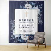 Marine Blauwe Bloemen Heilige Communie Foto Achter Wandkleed (In situ)