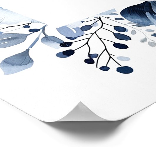 Marine Blauwe Bloemen Koppels Douche Welkom Teken Poster (Hoek)