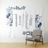 Marine Blauwe Bloemen Pensioen Party Foto Achtergr Wandkleed (In Situ (horizontaal))