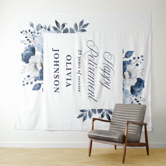 Marine Blauwe Bloemen Pensioen Party Foto Achtergr Wandkleed (In Situ (horizontaal))