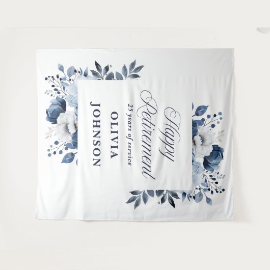 Marine Blauwe Bloemen Pensioen Party Foto Achtergr Wandkleed (Voorkant (horizontaal))