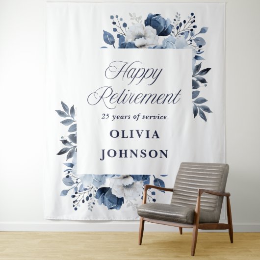 Marine Blauwe Bloemen Pensioen Party Foto Achtergr Wandkleed (In situ)