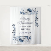 Marine Blauwe Bloemen Pensioen Party Foto Achtergr Wandkleed (Voorkant)