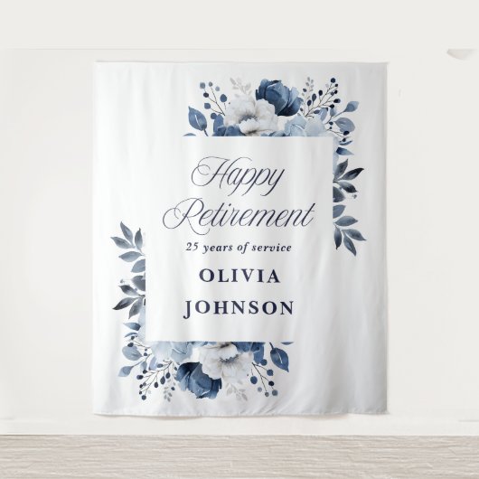 Marine Blauwe Bloemen Pensioen Party Foto Achtergr Wandkleed (Voorkant)