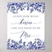 Marine Blauwe Bloemen Raad hoeveel Kussen Bruids T Poster (Voorkant)