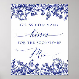 Marine Blauwe Bloemen Raad hoeveel Kussen Bruids T Poster