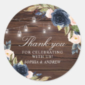 Marine Blauwe Bloemen Rustieke Huwelijk Ronde Sticker (Voorkant)