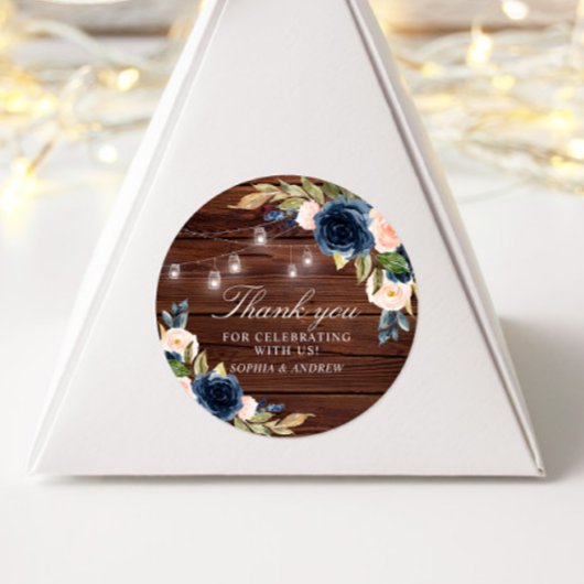 Marine Blauwe Bloemen Rustieke Huwelijk Ronde Sticker