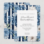 Marine Blauwe Bloemen Stripes Trouwen Kaart (Voorkant / Achterkant)