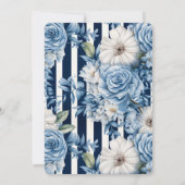 Marine Blauwe Bloemen Stripes Trouwen Kaart (Achterkant)